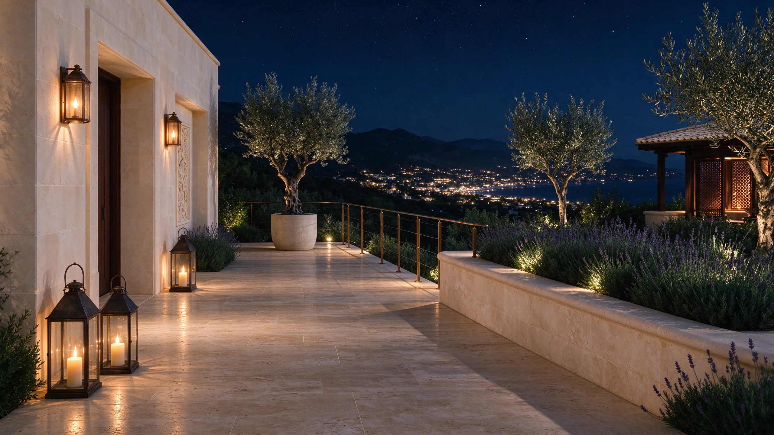 Villa éclairée de nuit à Marrakech